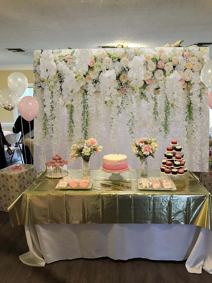 BUTEN Weisser Blumen-Hintergrund, Vorhang für Brautparty, Hochzeit, Rose, Fotografie - Babyparty Dek