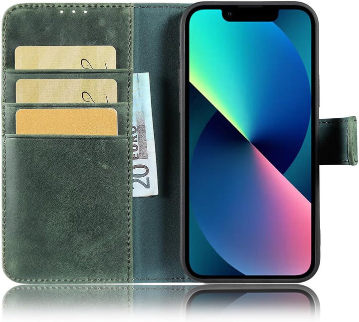 LENSUN Lederhülle für iPhone 13, Echtleder Handyhülle [Wallet Fach][RFID Schutz][Echtes Leder] Hülle
