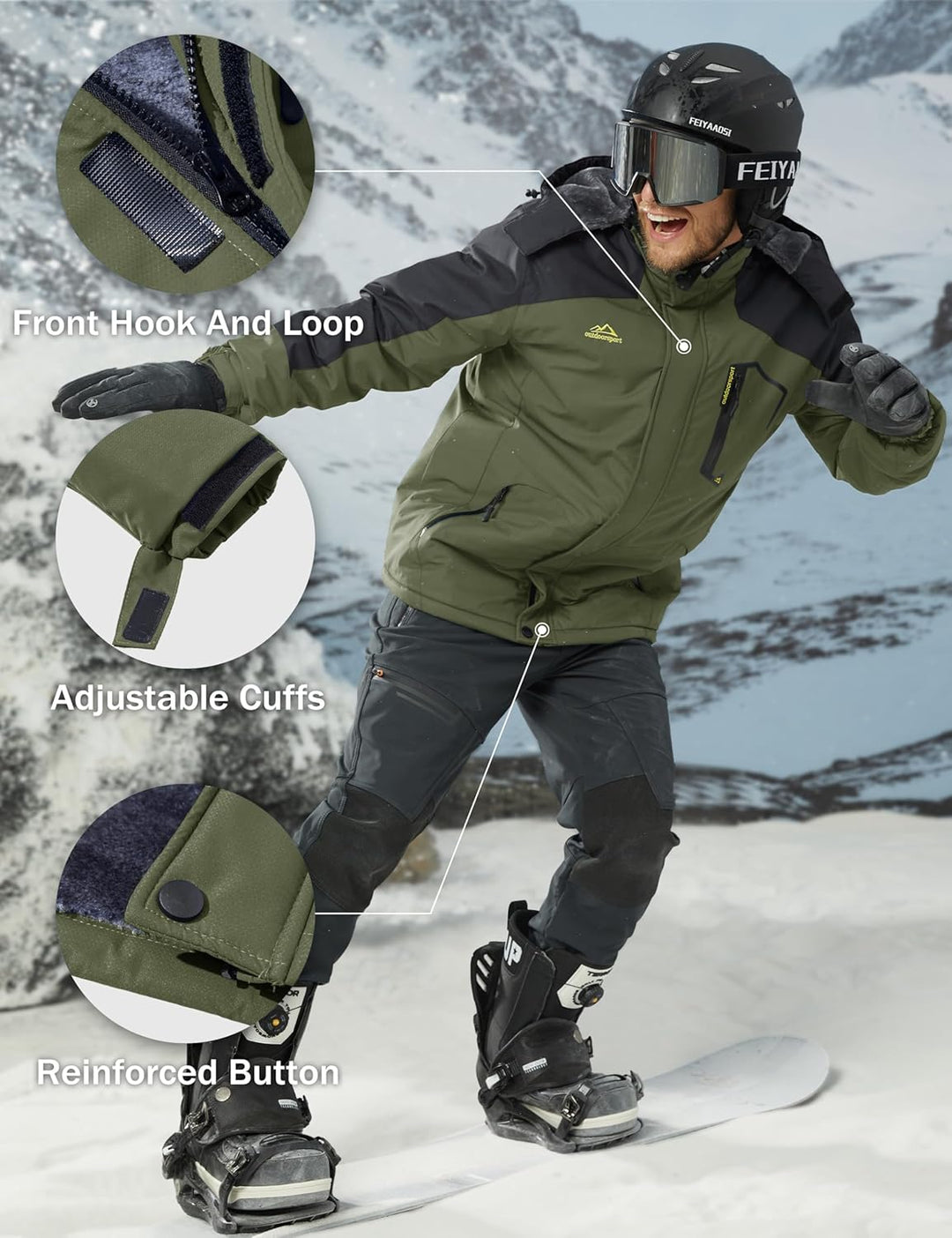 MAGCOMSEN Herren Winter Skijacke Fleece Gefüttert Jacke Outdoor Verdickt Softshelljacke Wasserdicht