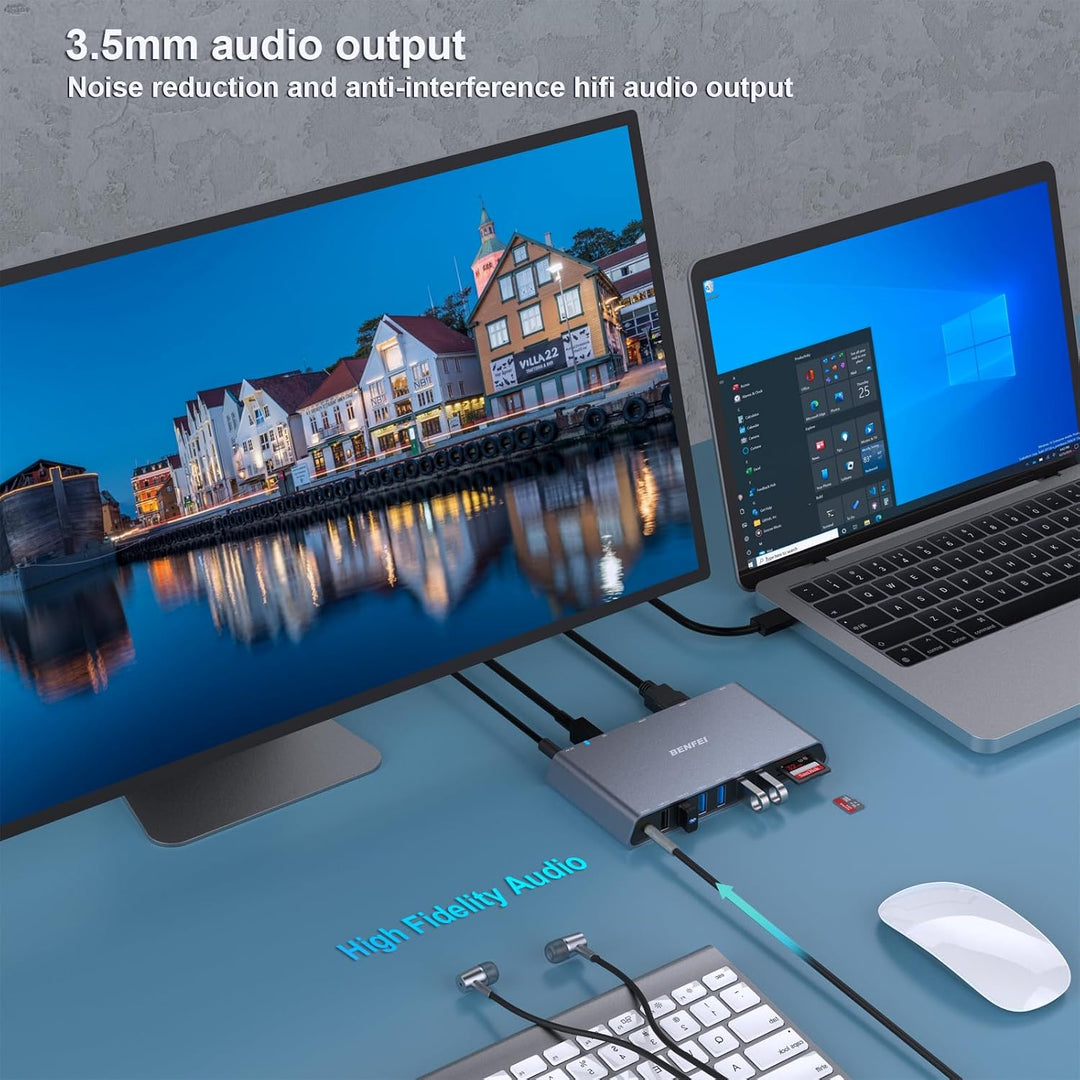 BENFEI USB 3.0 Dockingstation Dual HDMI, 12-in-1 USB Hub mit 2 HDMI/6*USB-Anschlüssen/SD/TF-Kartenle