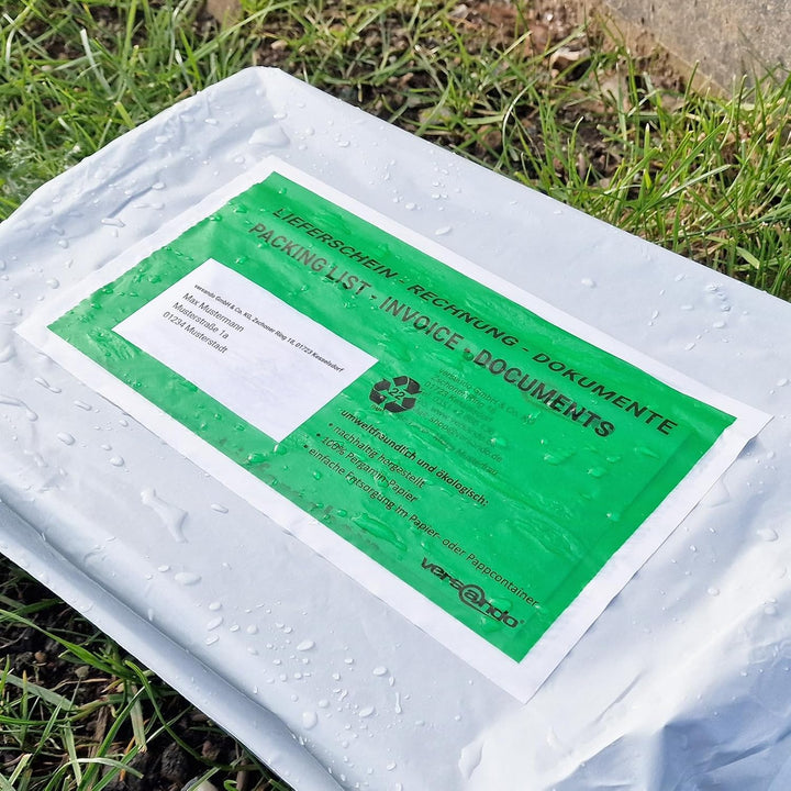 versando 4x250 ökologische Lieferscheintaschen DIN lang selbstklebend 100% Pergamin Papier folienfre