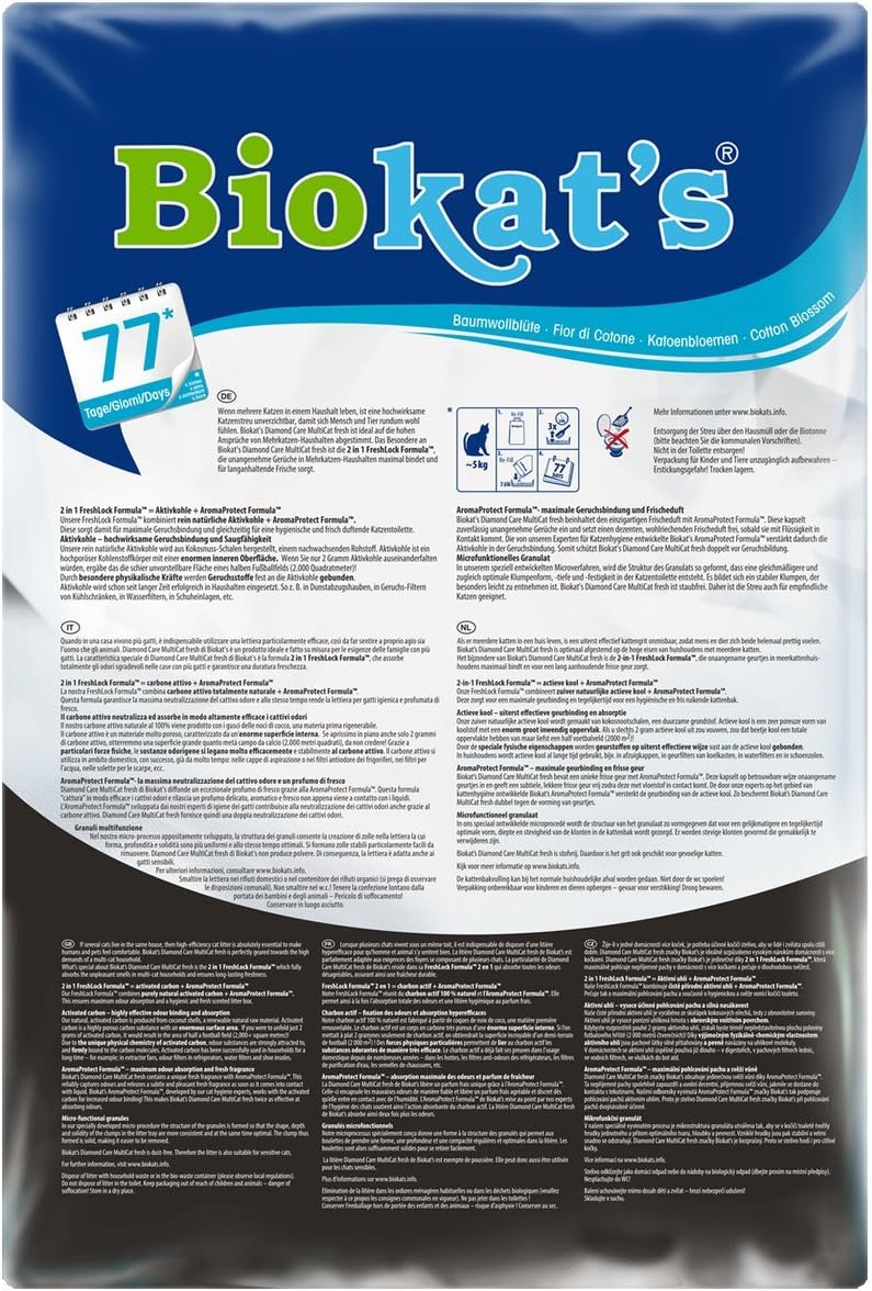 Biokat's Diamond Care MultiCat Fresh mit Duft - Feine Katzenstreu mit Aktivkohle speziell für Mehrka