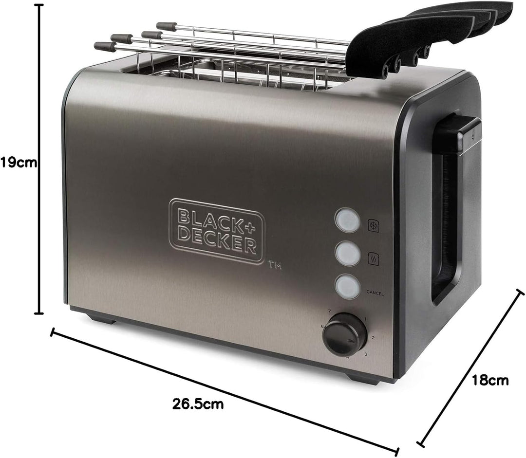 Black+Decker ES9600090B BXTOA900E Toaster, 900, Edelstahl, Grau, Mit zwei Sandwichzangen 2 extra bre