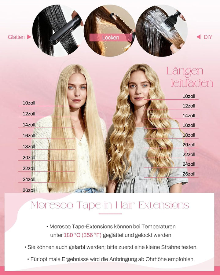 Moresoo Nahtlose Tape in Extensions Echthaar Braun Haarverlängerung Echthaar Tapes Dunkelbraun bis G