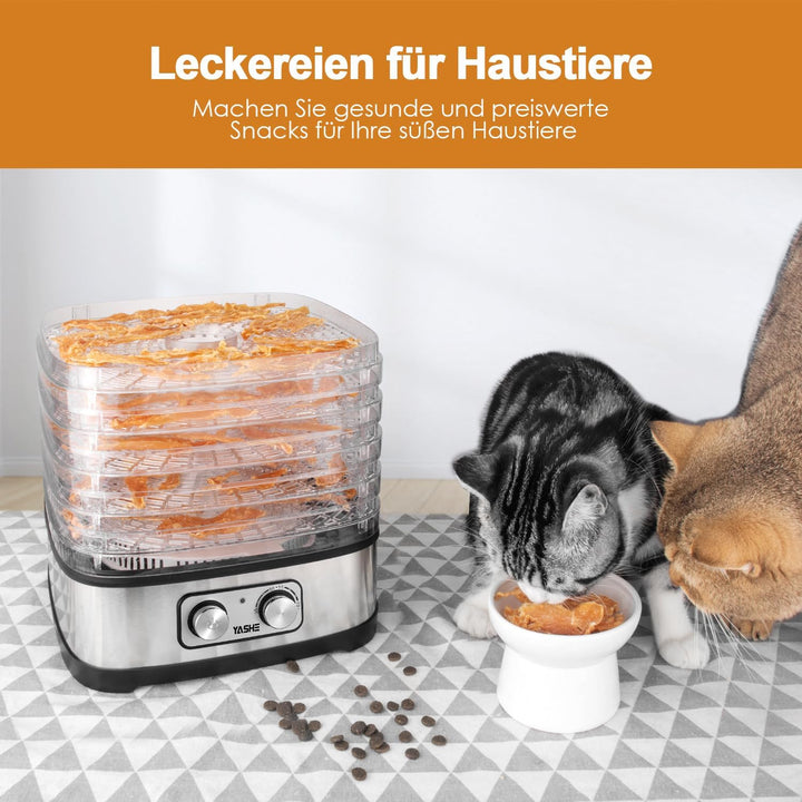 YASHE Dörrautomat, 5 Höhenverstellbare Tabletts, Temperaturregelung 35–70°C, 240W, BPA-Frei, Leiser