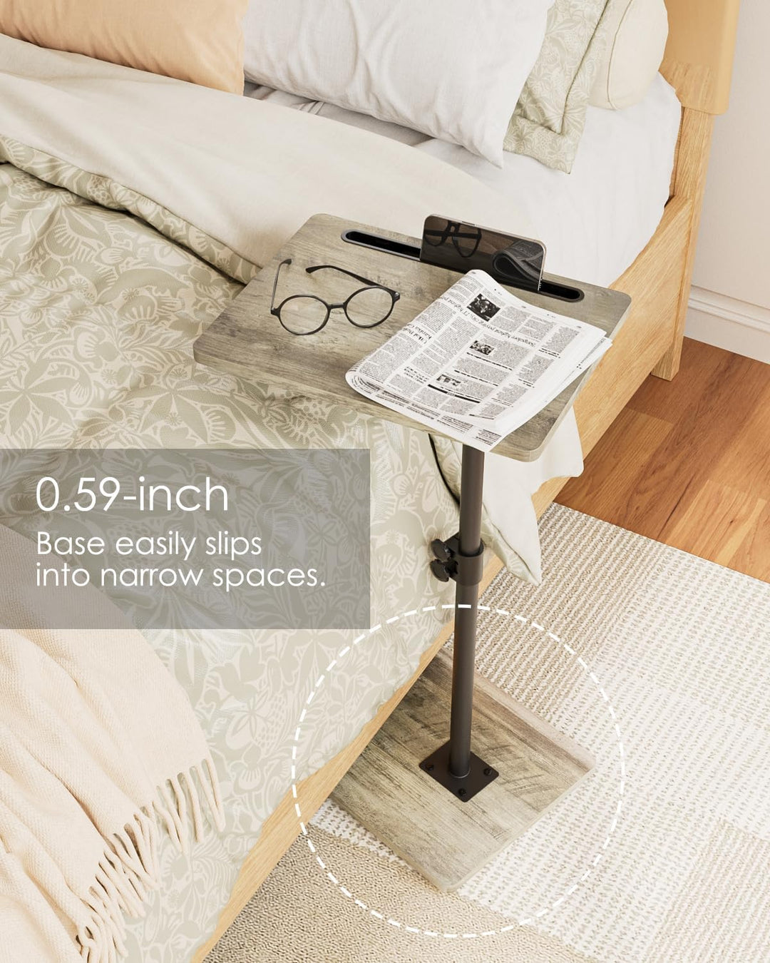 HEYZOEY Beistelltisch, C-Form Höhenverstellbar Sofatisch, 360°Rotierend Couchtisch Klein,40x30x(45-8