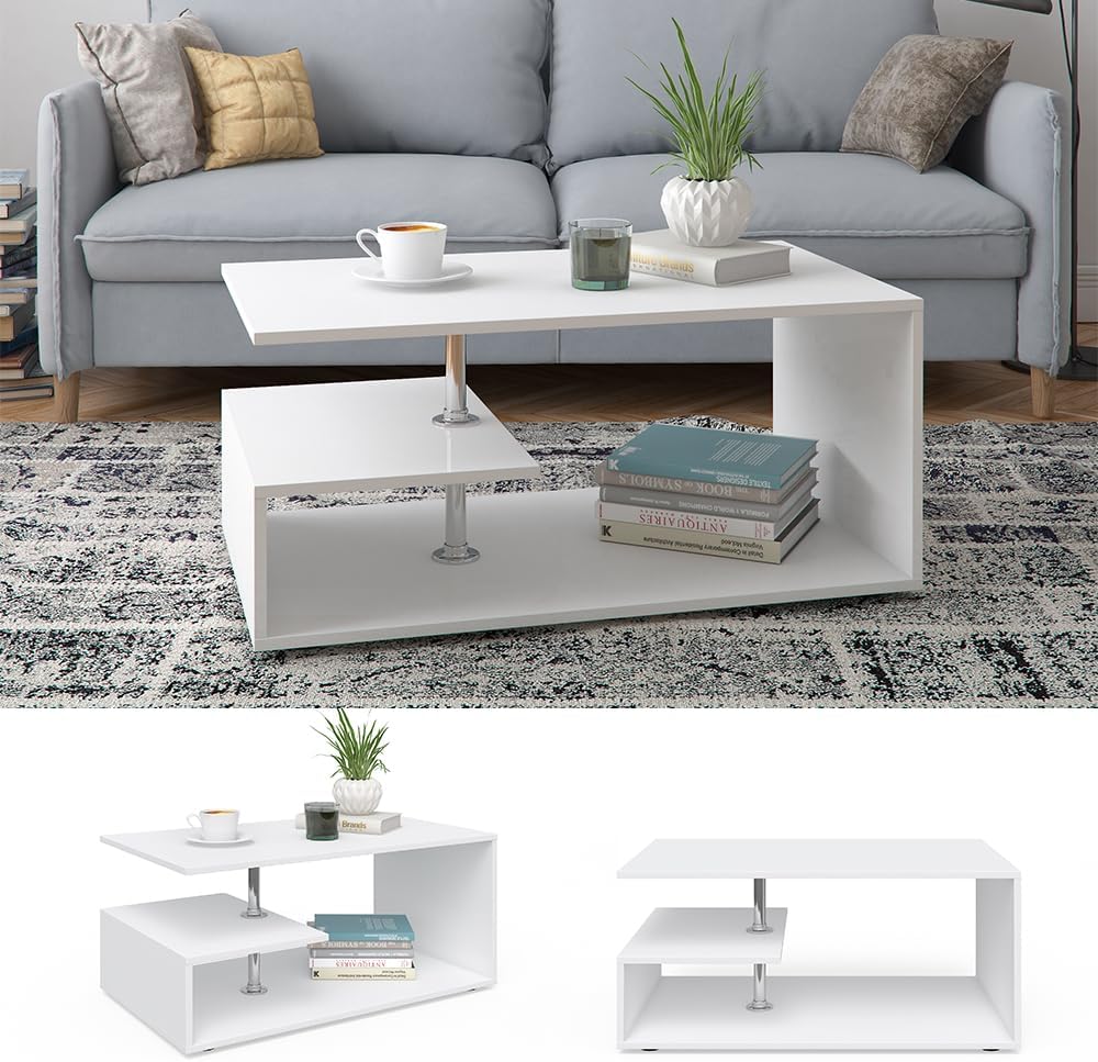Vicco Couchtisch Guillermo Wohnzimmertisch Beistelltisch Holztisch Kaffeetisch 90 x 50 cm Weiss