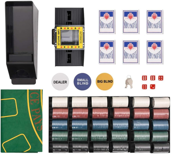 vidaXL Pokerchips Set 600 STK., Pokerkoffer mit Buttons Chips Würfeln, Pokerset Spielkarten Set mit