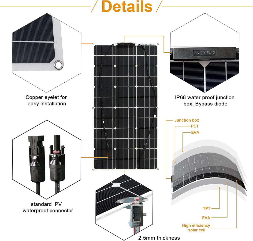 200W Flexible Solar Panel 18V Monokristallines Solarmodul Solarpanels sind geeignet für 12V Batteri