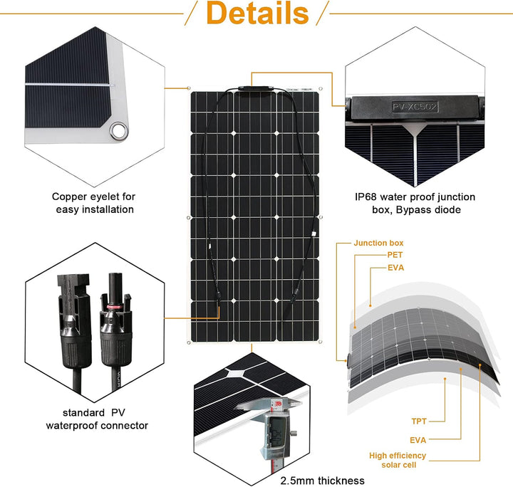 200W Flexible Solar Panel 18V Monokristallines Solarmodul Solarpanels sind geeignet für 12V Batteri