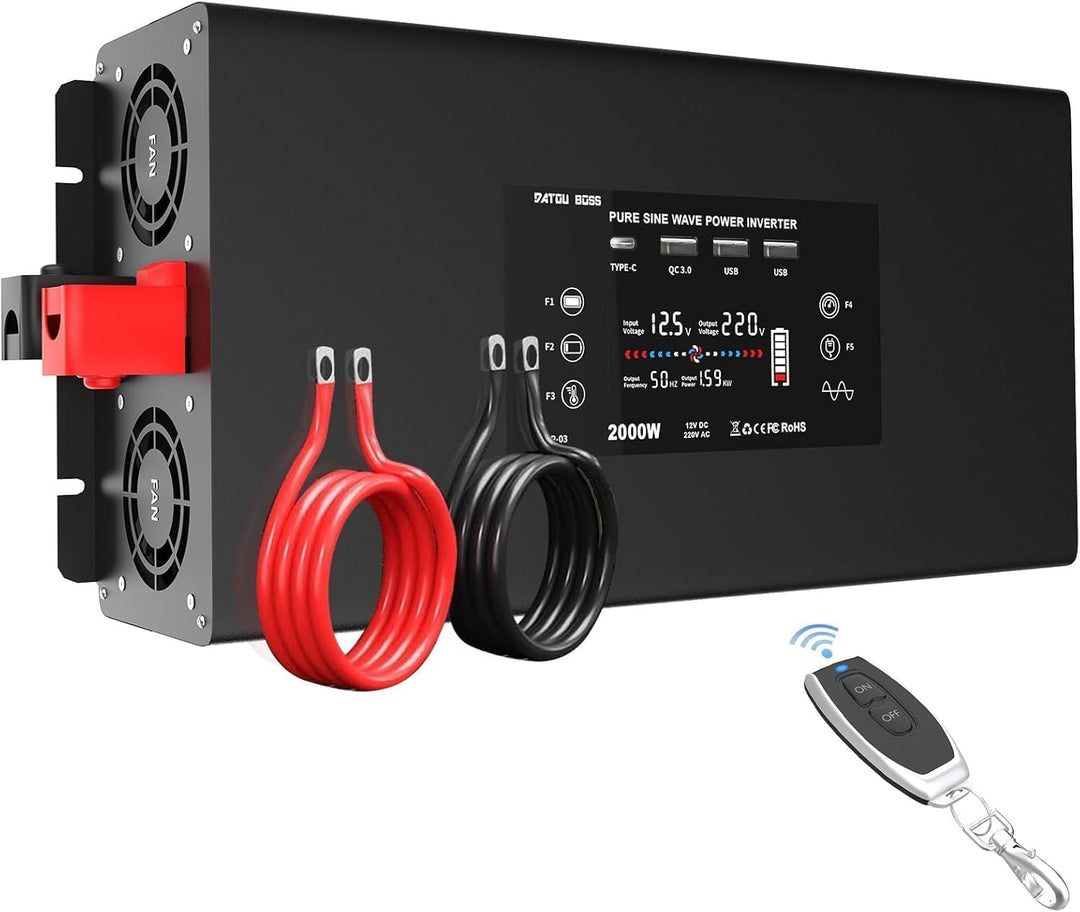 2000W Wechselrichter Reiner Sinus 12v auf 230v - Fernbedienung Spannungswandler mit 3 USB Ports 2 EU
