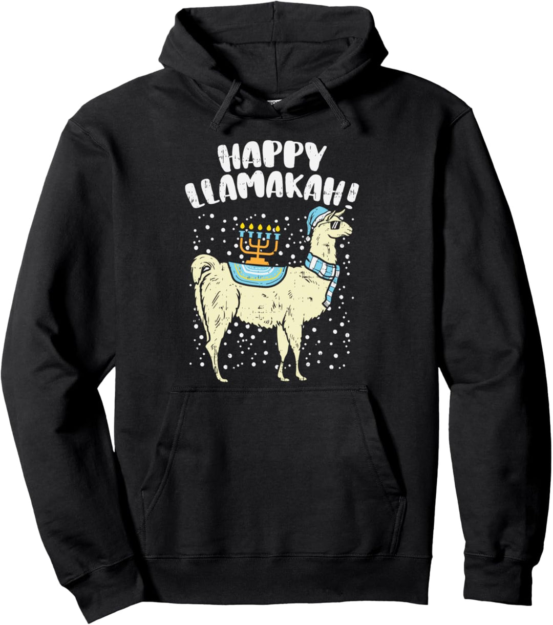 Happy Llamakah Llama Menorah Hanukkah Chanukah Jew Men Women Pullover Hoodie