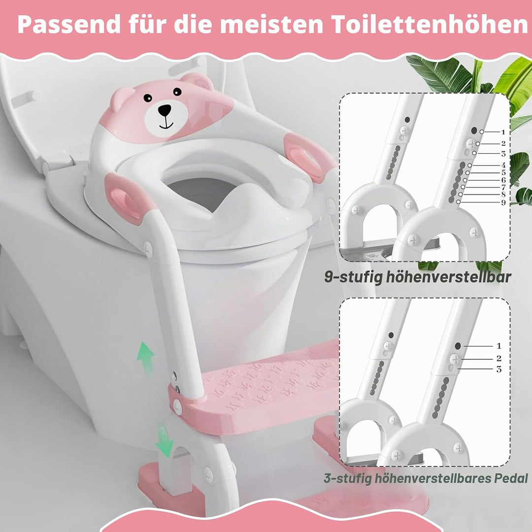 Toilettenleiter für Kinder, Höhenverstellbare Toilettenleiter klappbar als Tritthocker, 2 in 1 Kind