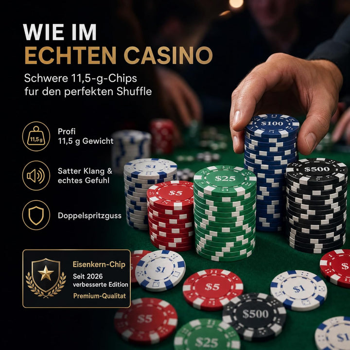 Pokerchips-Set mit Wertangaben, 500 Stück, 11,5 Gramm, nummerierte Chips mit Aluminiumkoffer, von $1