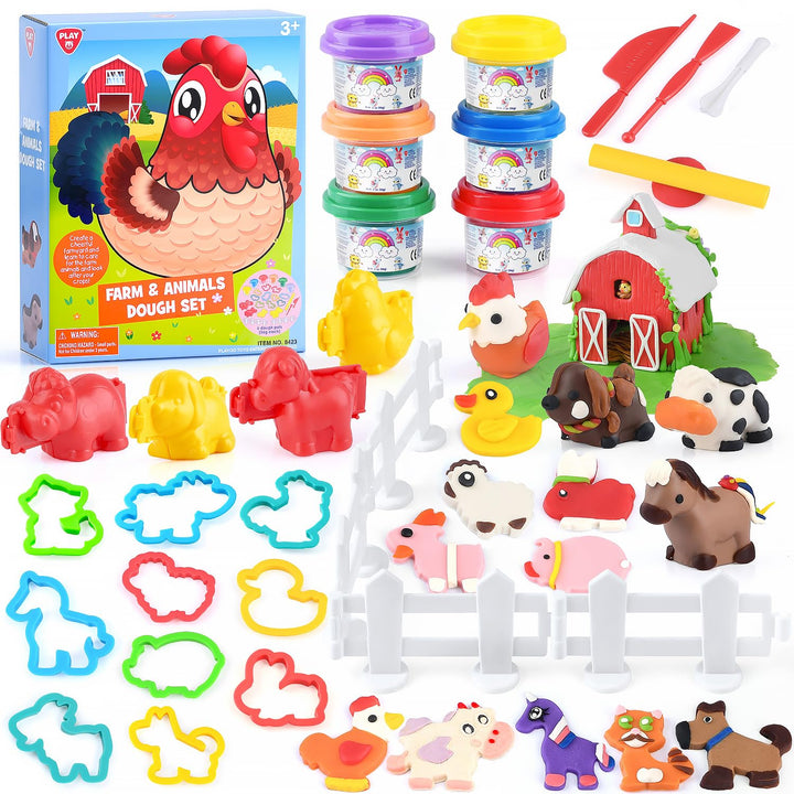 PLAY Nutztiere Knete Set für Kinder - Knete Zubehör Knete ab 3 jahre, Bauernhof Tiere Kinderknete mi
