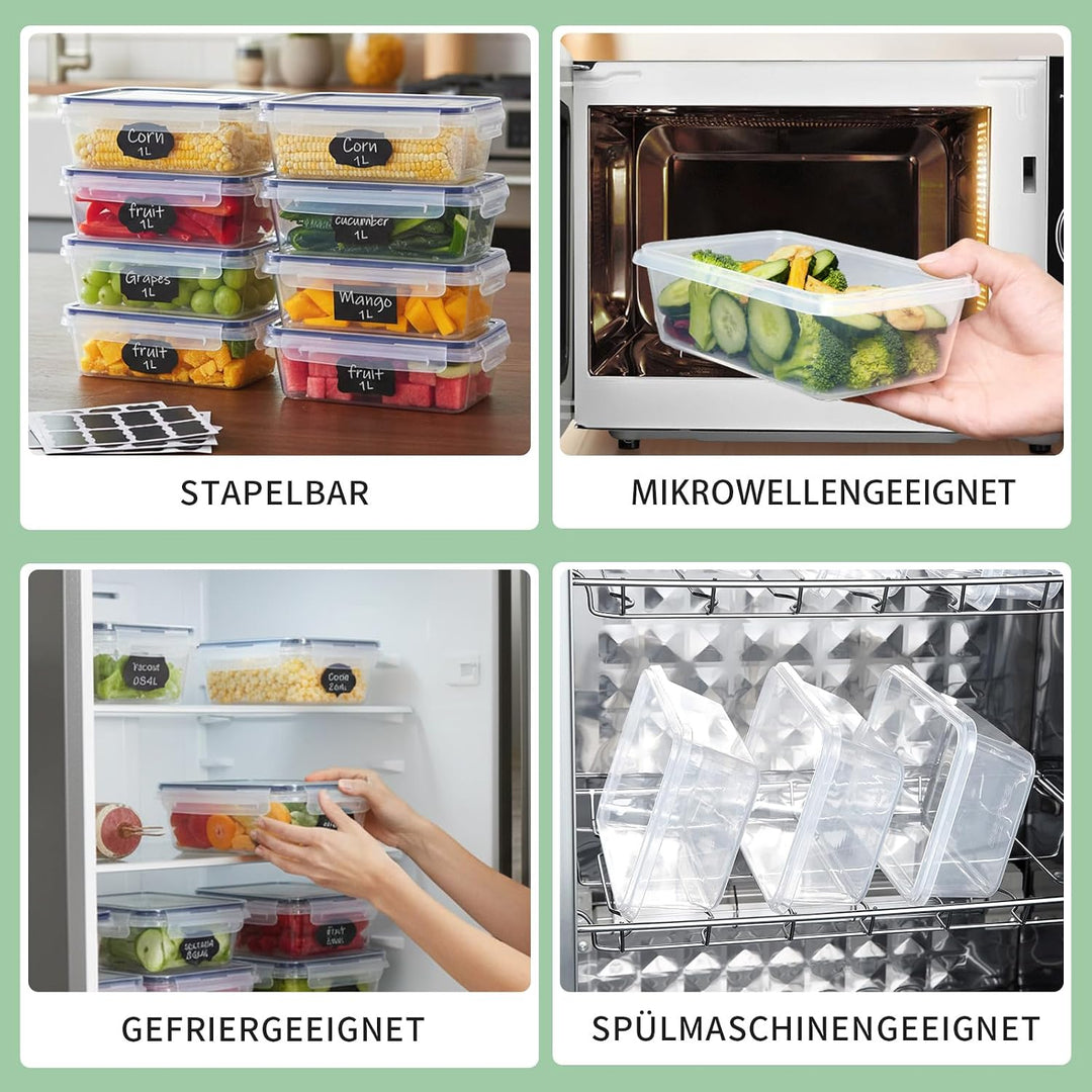 10 Frischhaltedosen mit Deckel (5x1L + 5x520ml), Gefrierdosen &amp; Meal Prep Boxen, BPA-frei, luftdicht