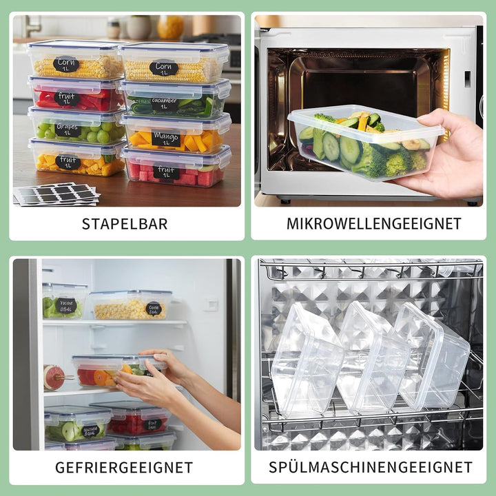 10 Frischhaltedosen mit Deckel (5x1L + 5x520ml), Gefrierdosen &amp; Meal Prep Boxen, BPA-frei, luftdicht