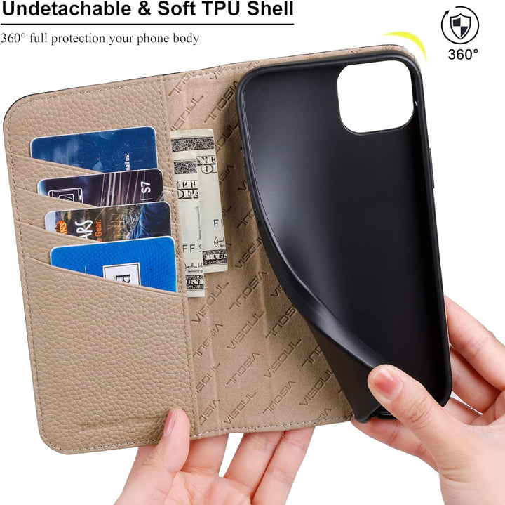 VISOUL Hülle für iPhone 14 Plus, Schutzhülle [Erstklassiges Rindsleder] [Schützt vor Stoss] [Kartenf