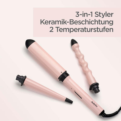 BaByliss Curl and Wave Trio Multistyler, Professioneller Lockenstab mit 3 Aufsätzen für Locken, Well