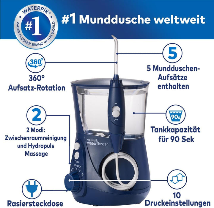 Waterpik Ultra Professional Waterflosser feststehende Munddusche mit 7 Aufsätzen, Druckbereich von 0
