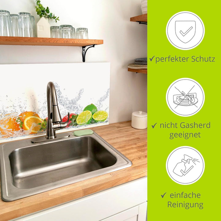 ARTland Spritzschutz Küche aus Alu für Herd Spüle 70x55 cm (BxH) Küchenrückwand mit Motiv Essen Obst