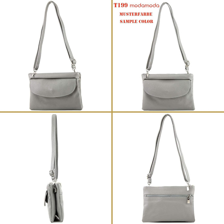 modamoda de - T199 - ital. Umhängetasche Clutch Leder Klein Dunkelblau, Dunkelblau
