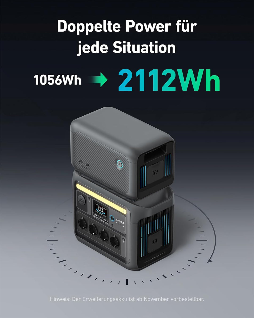 Anker SOLIX C1000 Tragbare Powerstation mit BP1000 Erweiterungsakku, 1800W Solargenerator, Aufladung