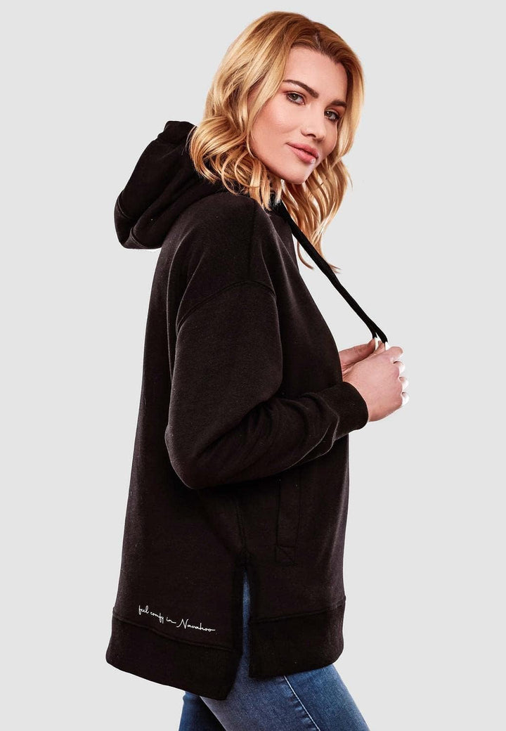 Navahoo Damen Sweatshirt Kapuzenpullover Oversize Long Hoodie Silberengelchen S-XXL S Schwarz, S Sch