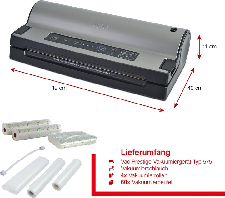 Solis Vakuumierer Vac Prestige mit Pulse- und Marinierfunktion, Vorteilspack mit kompostierbaren Fol