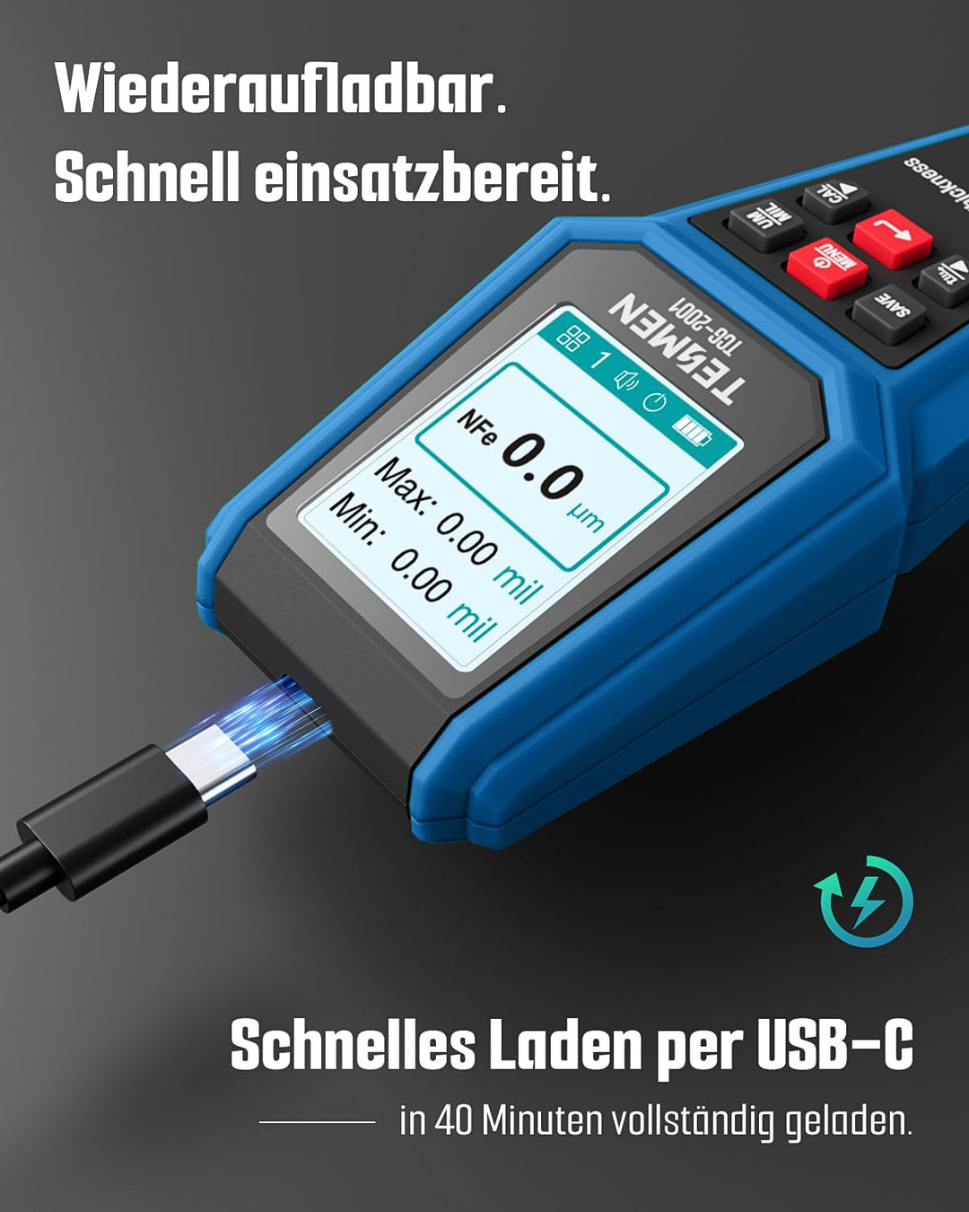 TESMEN TCG-2001 Lackschichtdickenmessgerät für Autos, Digitales Lackmessgerät mit Balkendiagramm, 4-