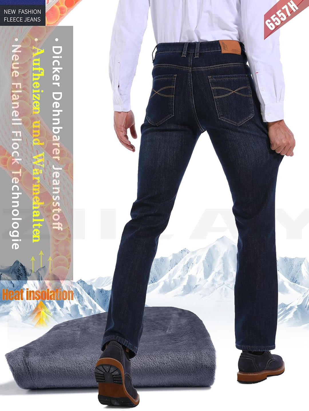 Thermojeans Herren Thermohose Schneehose gefütterte Winterhose Winterjeans mit Fleece gefüttert Hose
