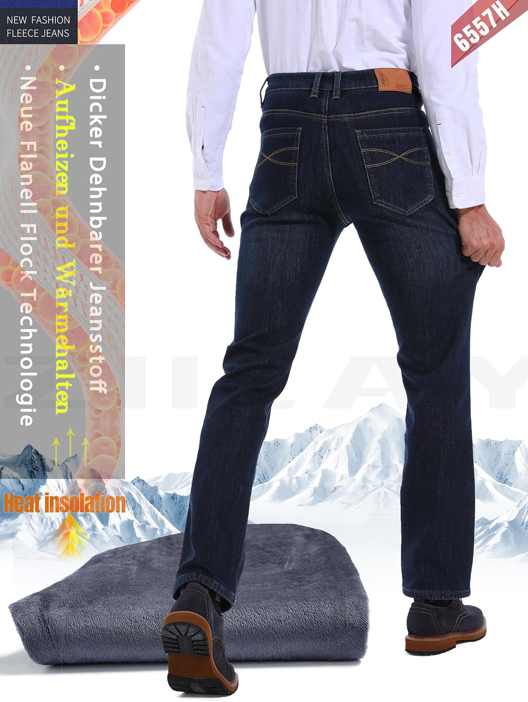 ziilay Thermojeans Herren Thermohose Schneehose gefütterte Winterhose Winterjeans mit Fleece gefütte