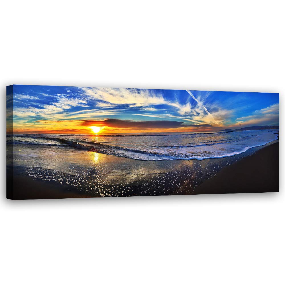 Feeby Leinwandbild Meer Bild Kunstdruck Landschaft Blau 150x50 cm Leinwandbild 150x50 cm Blau_a, Lei