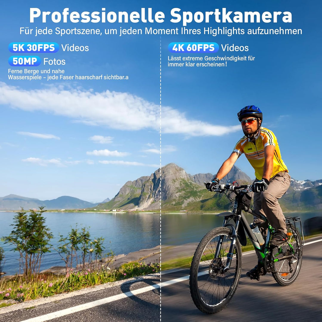 Action Cam 5K 4K60FPS, 50MP 30M/98FT wasserdichte Unterwasserkamera mit EIS, WiFi, 170° Ultra-Weitwi