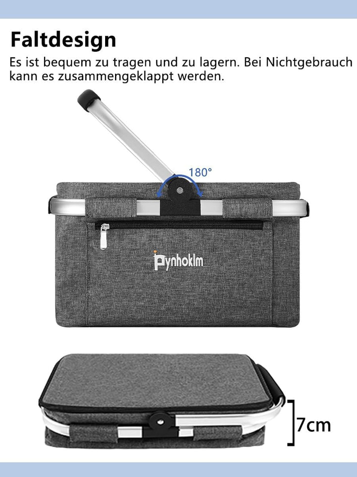 22L Einkaufskorb mit Kühlfunktion Tragekorb Faltbar Picknickkorb mit Deckel Klappkorb Thermokorb Iso