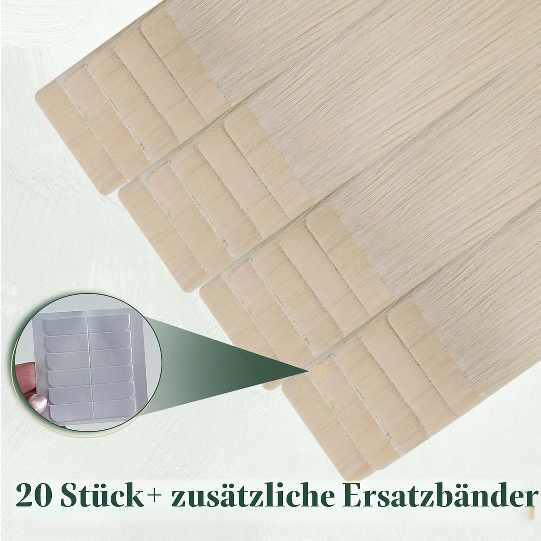 Ugeat Tape Extensions Echthaar 35cm Weissblond Tape in Extensions Echthaar 20 Stücke Seamless Tape i
