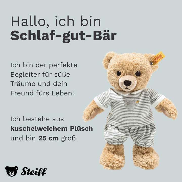 Steiff 239908 Schlaf-gut-Bär Plüschtier, Mehrfarbig, Medium, 25 cm Grau Single, Grau Single