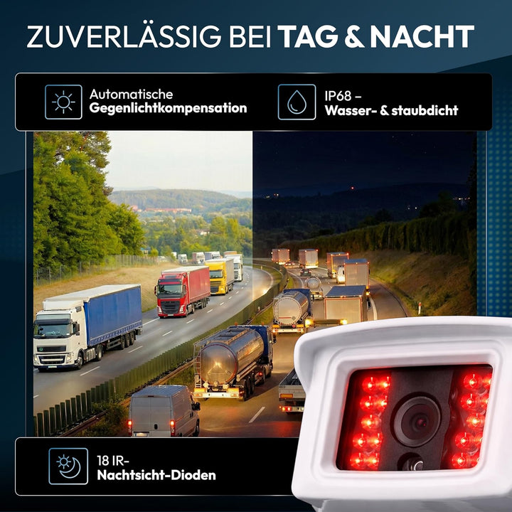 VSG24 Rückfahrkamera 7" Transporter-Set Transit inkl. 2 x Kamera, Monitor, Kabel - Wasserdicht Nacht