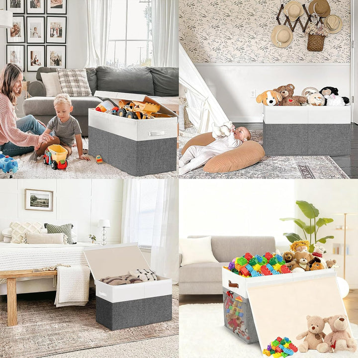 Spielzeugkiste mit Deckel, EXTRA GROssE Faltbare Aufbewahrungsbox Kinder 62x32x40 cm mit Tragengriff