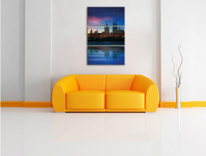 Pixxprint Polarlichter Skyline Köln / 3-Teilig/Gesamtmass 120cm Leinwandbild bespannt auf Holzrahmen