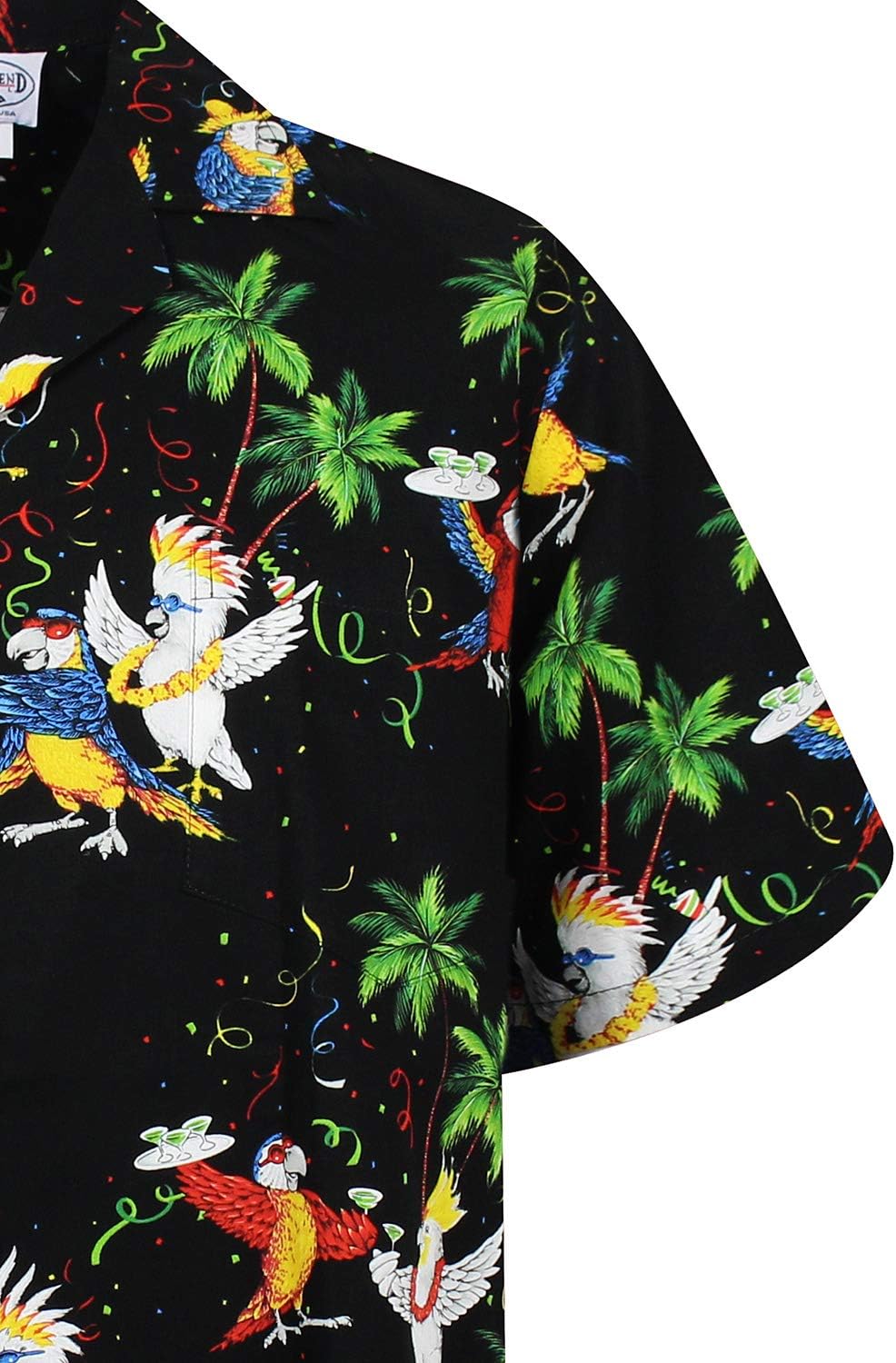 P.L.A. Pacific Legend Original Hawaiihemd, Kurzarm, Party Papageien, Schwarz, M