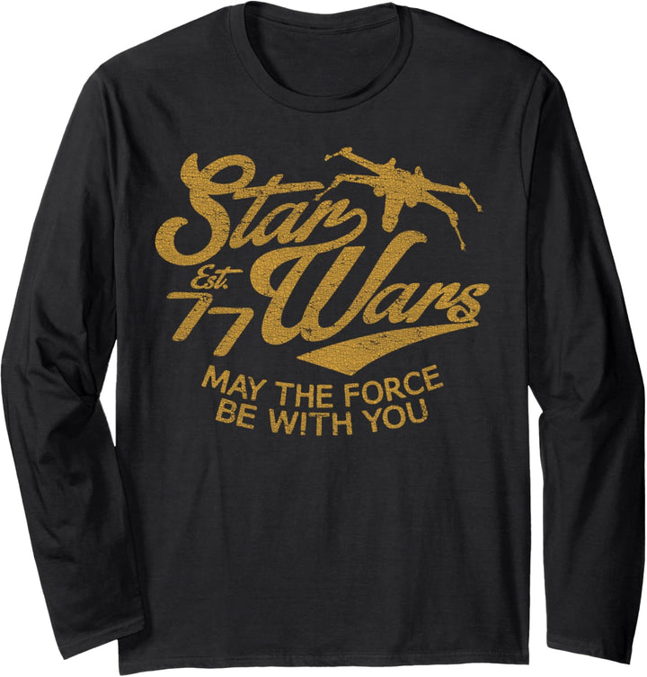 Star Wars X-Wing Force Be With You Distressed Text Langarmshirt
