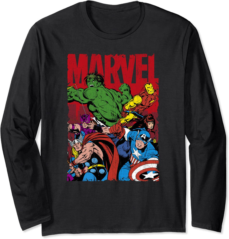 Marvel Avengers Vintage Comic Team Up Group Shot Langarmshirt