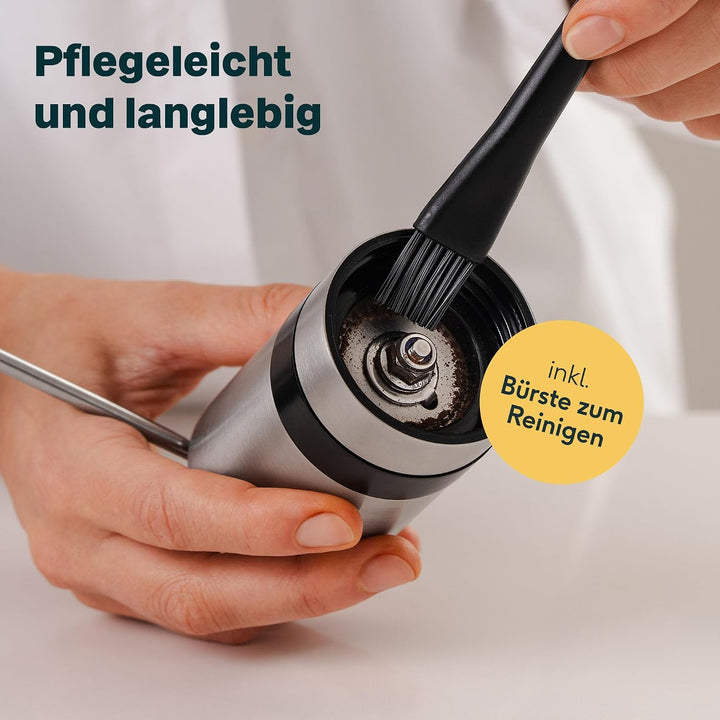 SILBERTHAL Kaffeemühle Manuell Kegelmahlwerk - Verstellbarer Mahlgrad - Handmühle aus Edelstahl und
