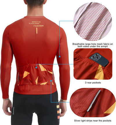 Santic Fahrradtrikot Herren Langarm Radtrikot Fahrradshirt Herren mit Taschen S Rot, S Rot