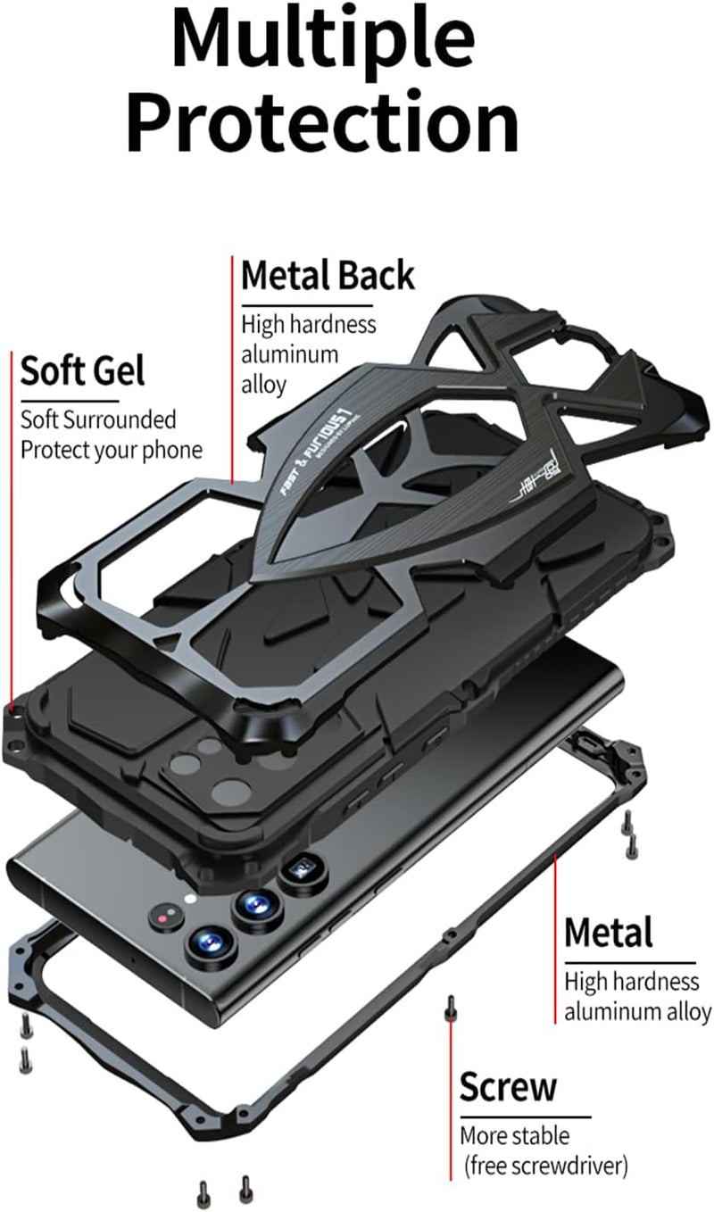 CeeEee Handyhülle für Galaxy S23 Ultra Militär Protction Metall und Silikon Stossfeste Hülle für S23