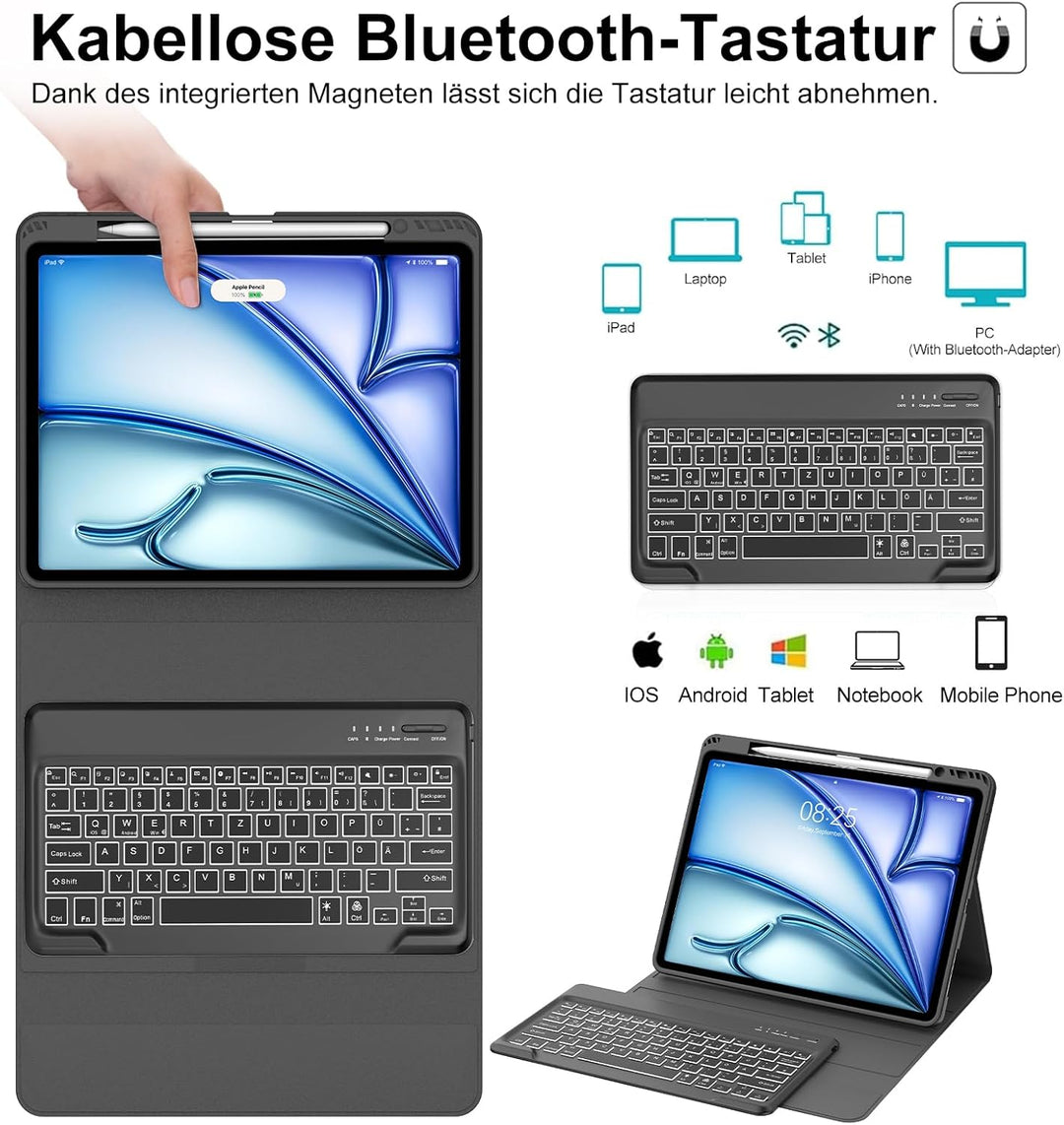 IVEOPPE Tastatur für iPad Air 13 (2025/2024), Hülle mit Tastatur für iPad air 13 Zoll M3/M2, 7-Farbi