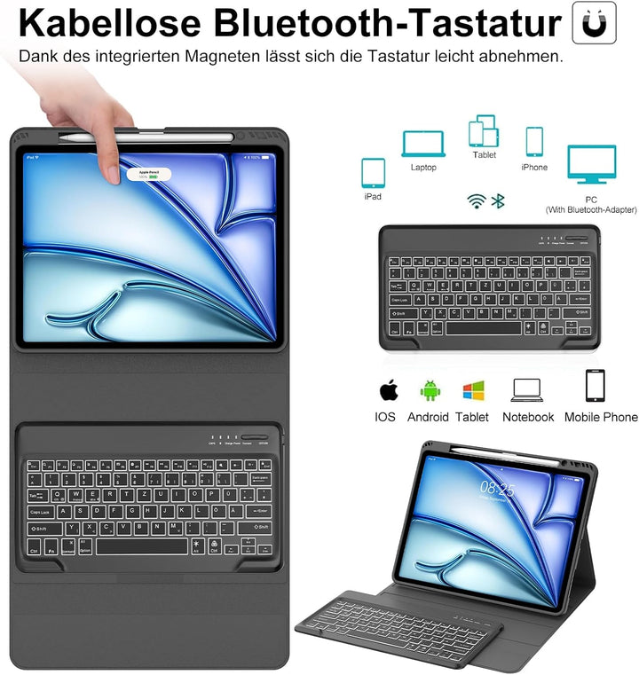 IVEOPPE Tastatur für iPad Air 13 (2025/2024), Hülle mit Tastatur für iPad air 13 Zoll M3/M2, 7-Farbi