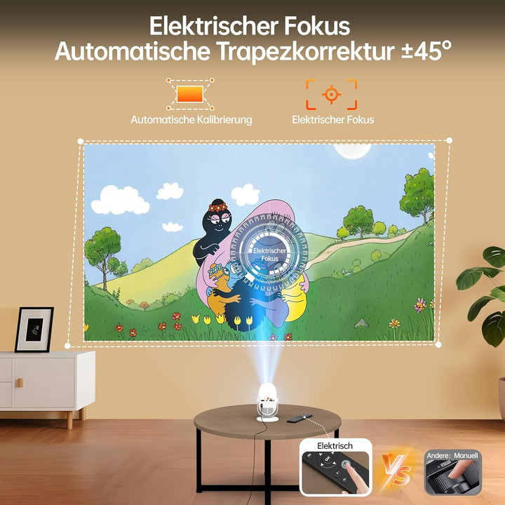 Mini Beamer, 4K Decoding Full HD 1080P, Auto-Keystone Electric Focus, Wi-Fi 6 & Bluetooth 5.0, Wi-Fi