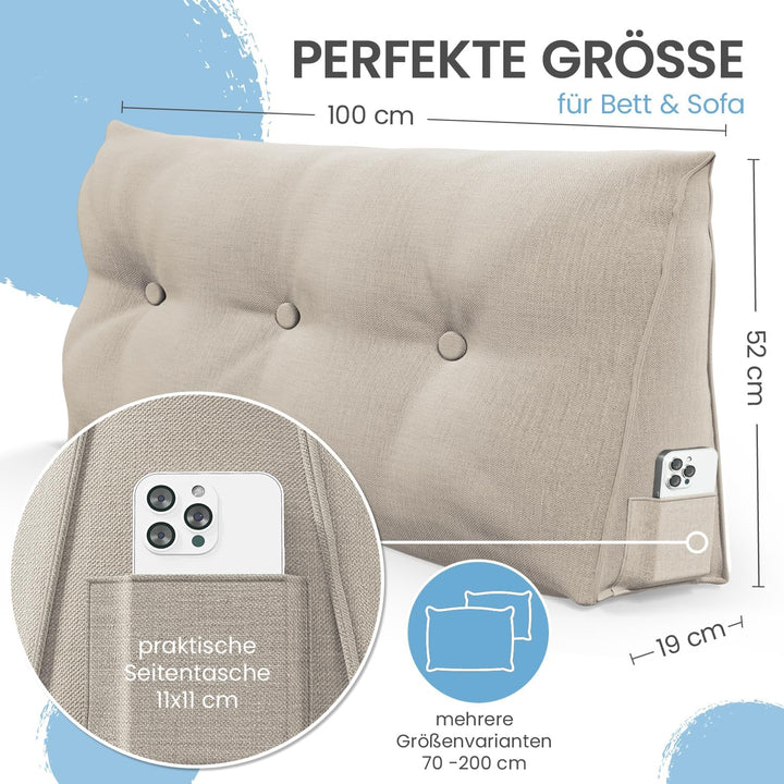 ELONEO Rückenkissen 100 cm breit, Keilkissen für Bett und Sofa geeignet, dreieckiges Lesekissen, Kis